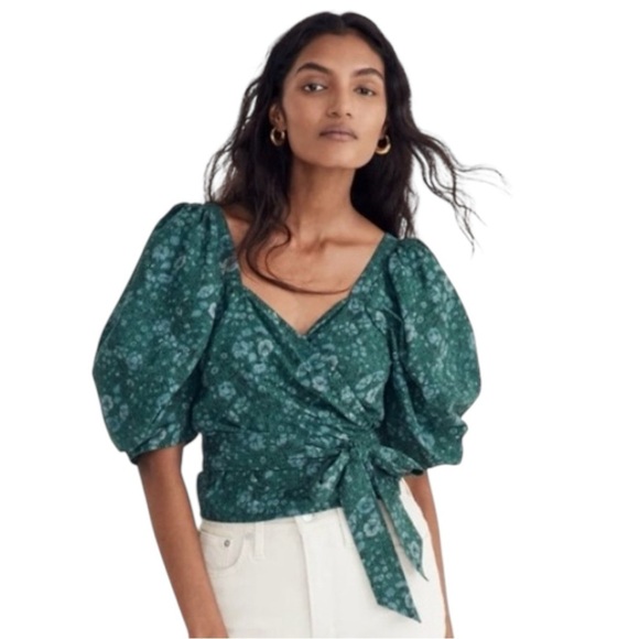 🌹NWT:MADEWELL SEERSUCKER SWEETHEART WOODLAND WRAP TOP - Picture 1 of 9